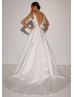 V Neck Ivory Satin Elegant Wedding Dress